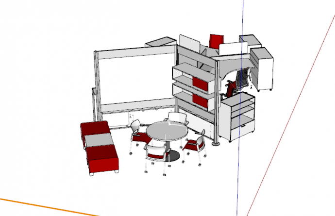 白红高的现代办公桌su模型_图1