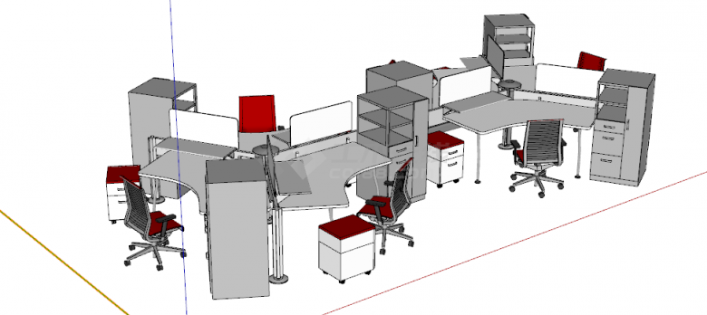 灰色红色现代办公桌su模型-图一