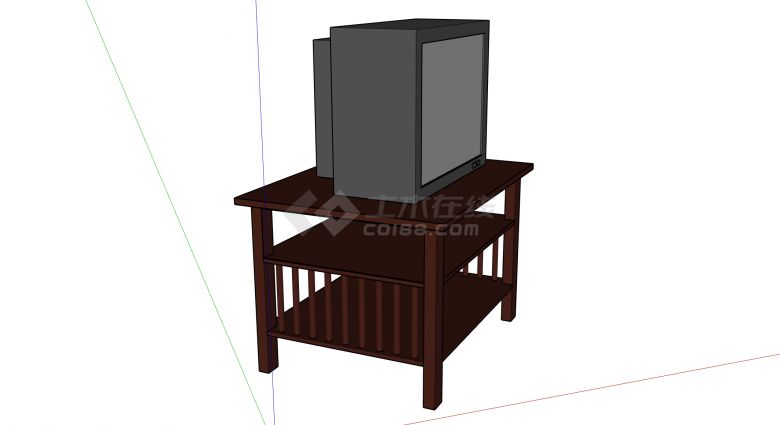 红色实木方形电视柜和老式方形电视su模型-图二