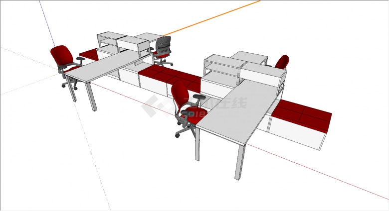 成套联排办公桌椅su模型-图一