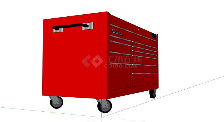 红色方形带滚轮工具柜su模型-图二