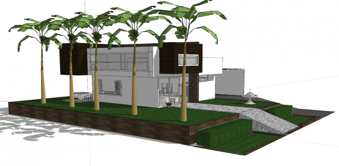 带车库和椰子树的两层独立小院的现代民宿su模型_图1