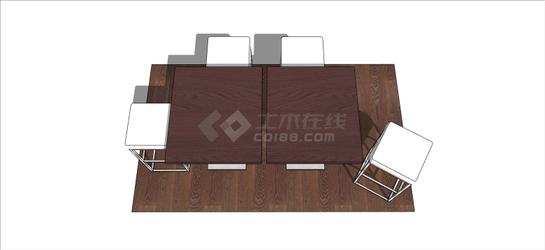 现代棕色白色方形餐桌su模型-图二