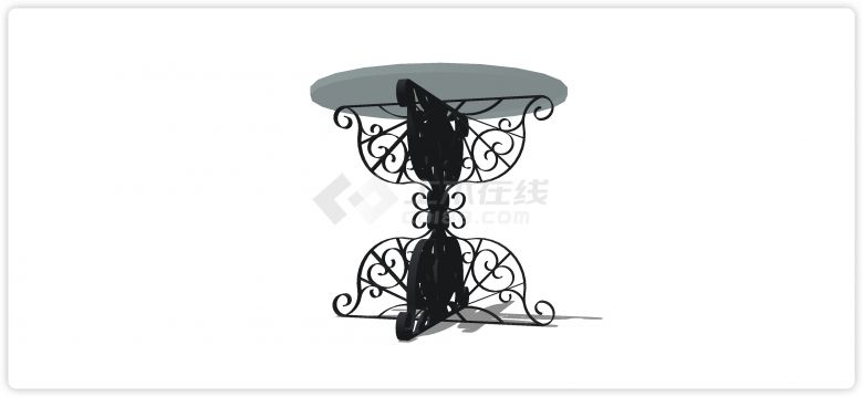 欧式雕花铁艺桌脚圆形玻璃餐桌su模型-图二