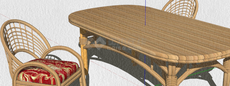 带红色桌垫带长方形餐桌su模型-图一