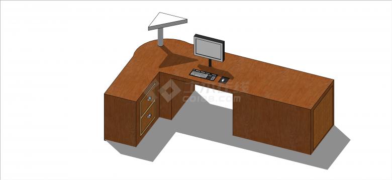 复古木式棕色电脑桌su模型-图一
