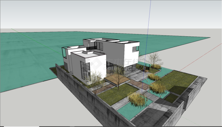 现代海边庭院民宿别墅su模型-图二