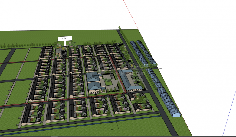 简约田园式住宅建筑群su模型-图二