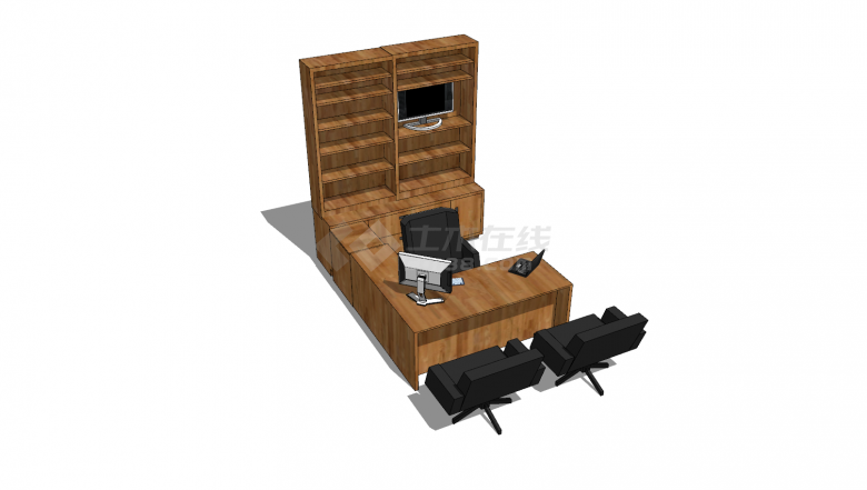 书桌木制多层置物柜su模型-图二