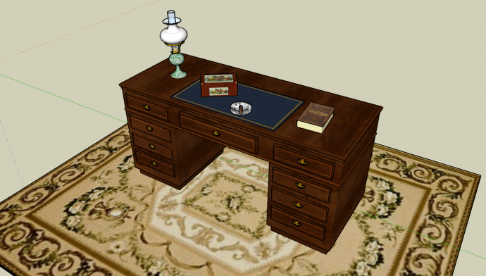 书桌木制花地毯组合su模型_图1