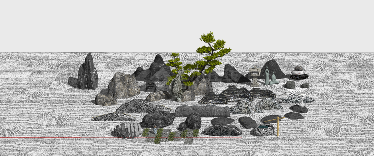 新中式景观石头假山 枯山石景观小品 泰山石 叠石su模型-图二