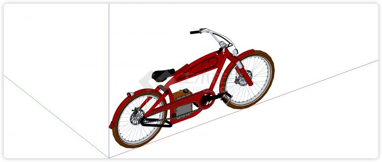 复古红色车架棕色轮胎自行车su模型-图二