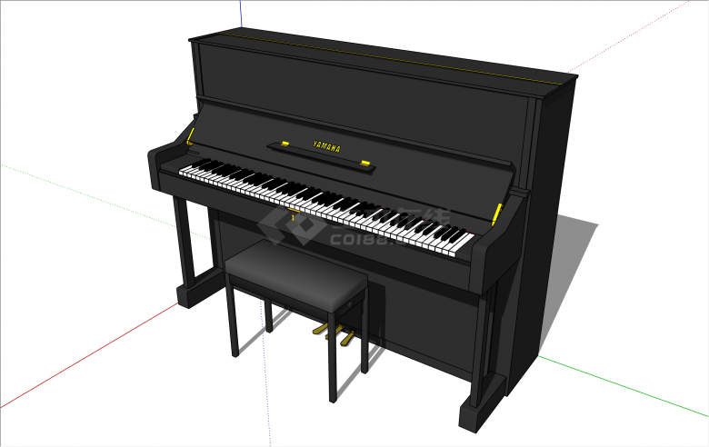 黑色现代风格钢琴su模型-图二