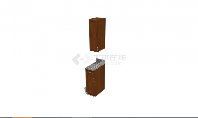 棕色的一开门的卫生间柜子su模型-图二
