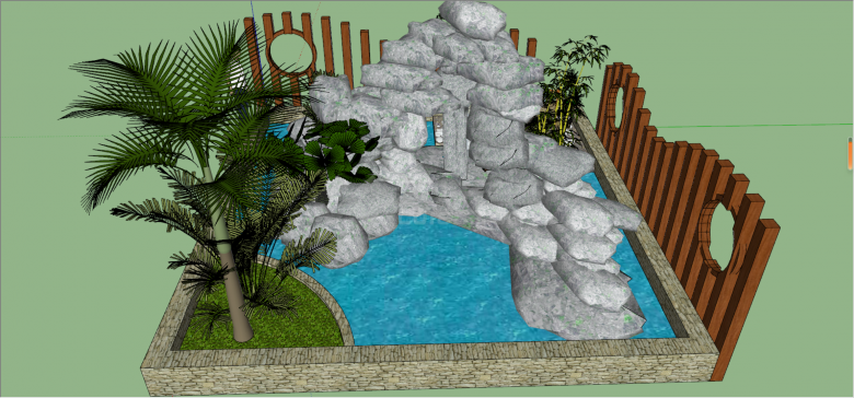 带围栏的景观假山置石su模型-图二