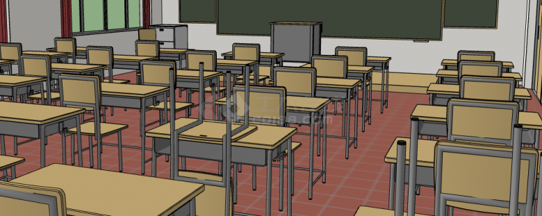 红砖简约现代教室su模型-图二
