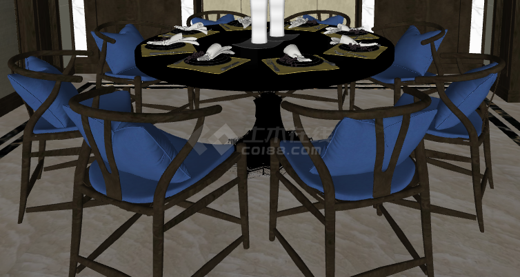 蓝椅子现代酒店包间 su模型-图二