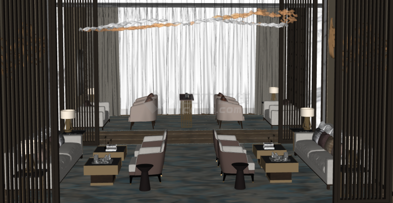 褐色灰色现代简约酒店宴会厅su模型-图二