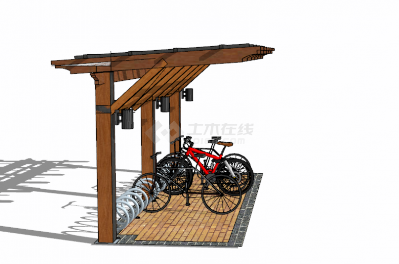 树木自行车停车棚su模型-图二
