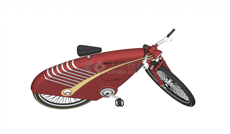 红色创意造型金色线条自行车su模型-图二