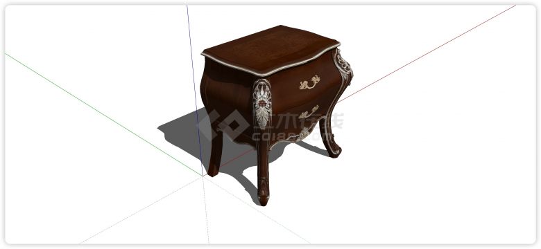 中式紫檀复古书桌床头柜su模型-图二