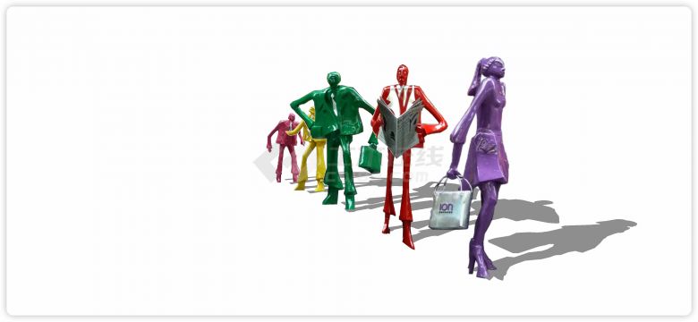 五个彩色购物人现代商业街小品su模型-图二