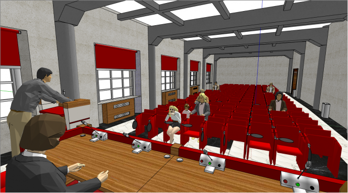 现代红色多多功能会议厅su模型_图1