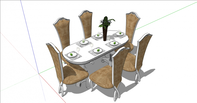 欧式六人位高背餐桌椅su模型_图1