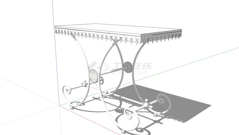 卷曲钢架支座花边台面单桌su模型-图二