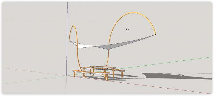 黄色弧形钢结构风筝外形张拉膜su模型_图1