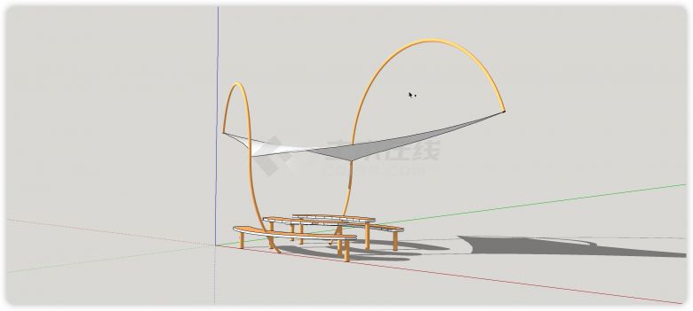 黄色弧形钢结构风筝外形张拉膜su模型-图一