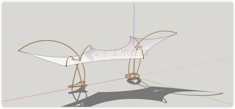 三支交叉弧形支撑架带休闲凳子张拉膜su模型-图二