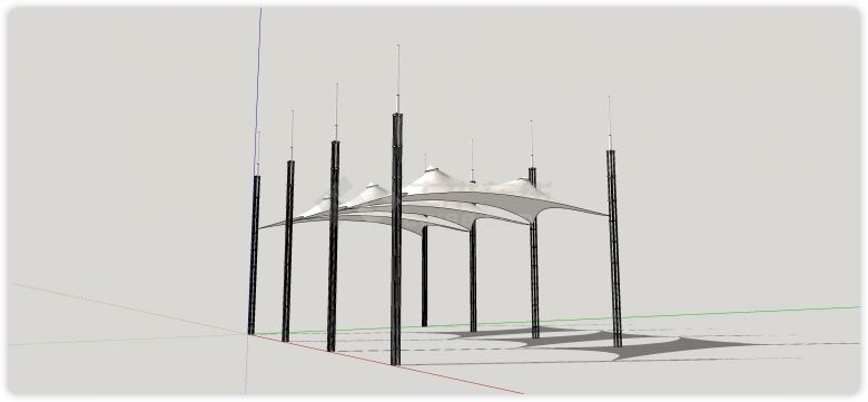 八支钢管结构四点支撑三张张拉膜su模型-图一