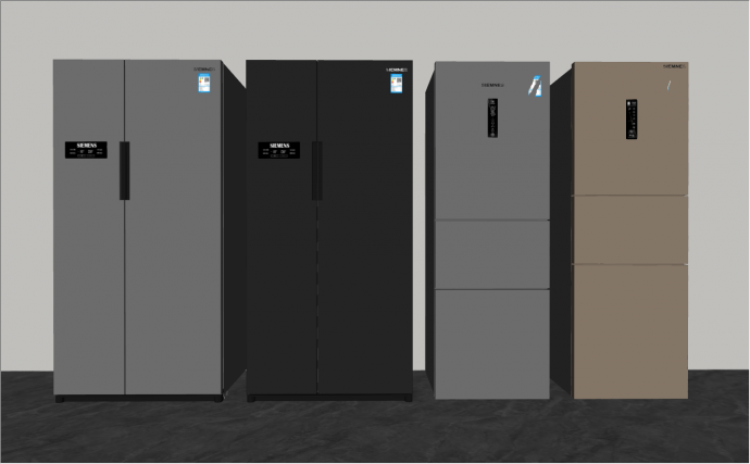 靠墙排列2个双开门2个单开门3中颜色选择的冰箱su模型_图1