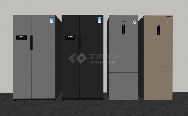 靠墙排列2个双开门2个单开门3中颜色选择的冰箱su模型-图一