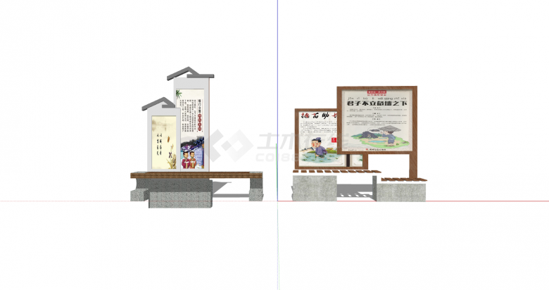新中式古字画乡村宣传栏su模型-图二