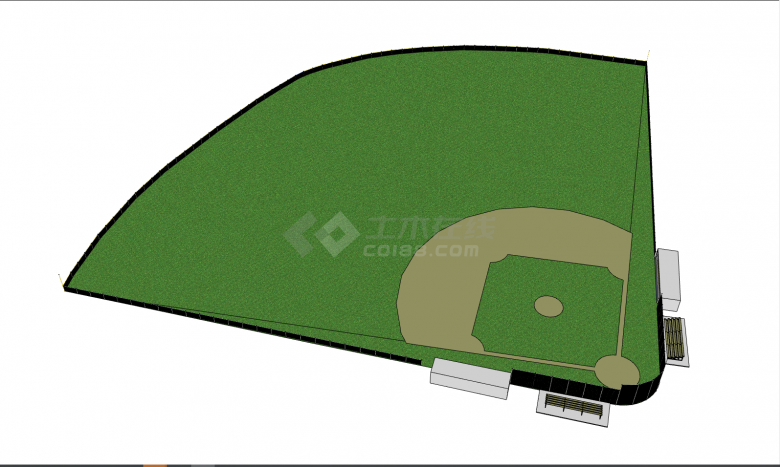 绿色草地简约运动场地su模型-图二