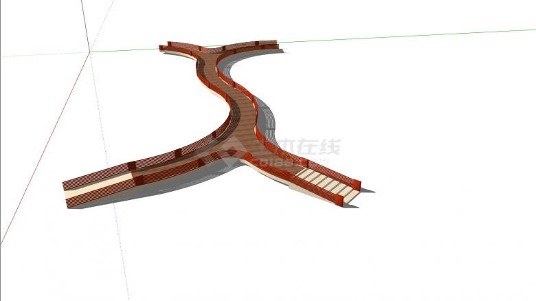 简易红色护栏景观桥su模型-图二