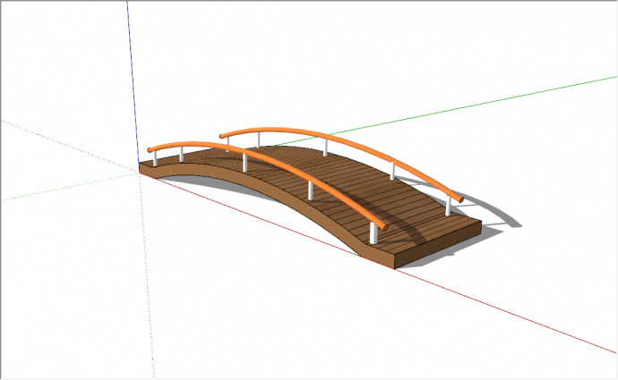 现代木质橙色栏杆小型桥梁su模型_图1