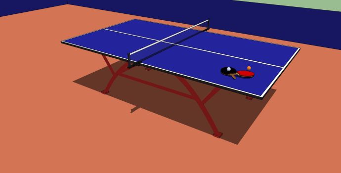蓝色乒乓拍乒乓球台su模型_图1