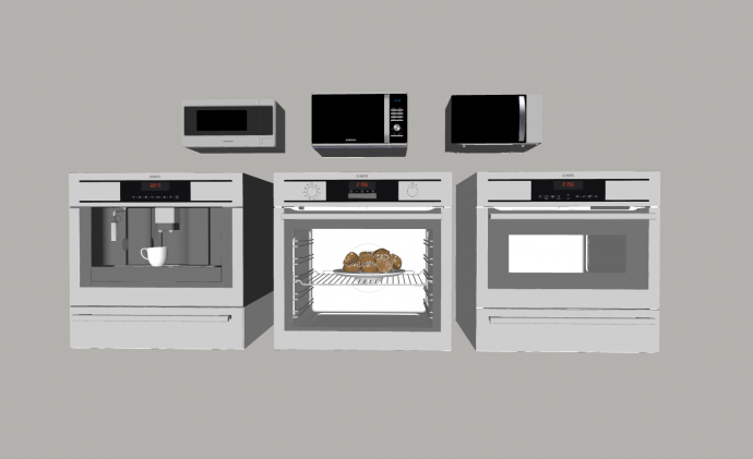 银色咖啡机烤箱厨房电器SU模型_图1