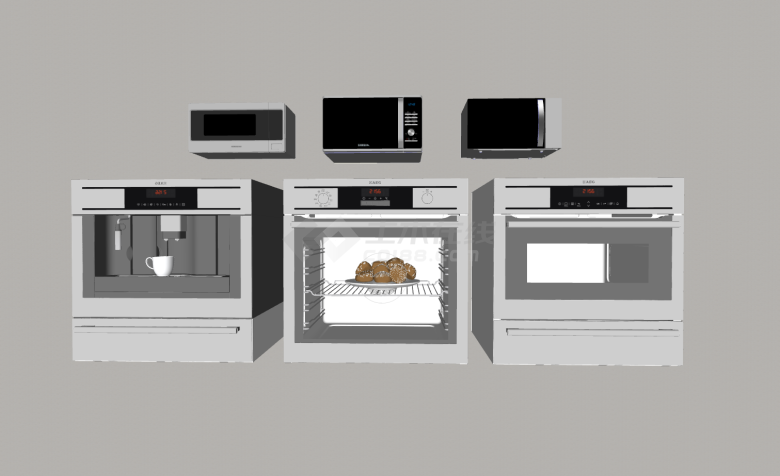 银色咖啡机烤箱厨房电器SU模型-图一