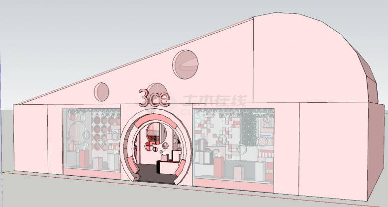 现代创意新潮粉色彩妆展厅su模型-图二