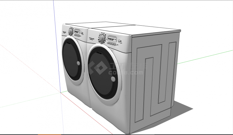 全自动的白色的洗衣机 su模型-图二