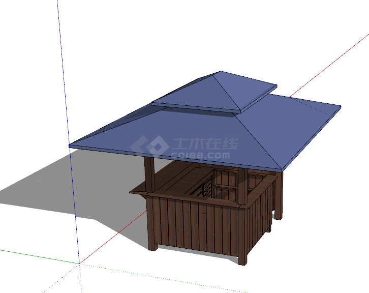 紫色亭子木质售卖亭 su模型-图一