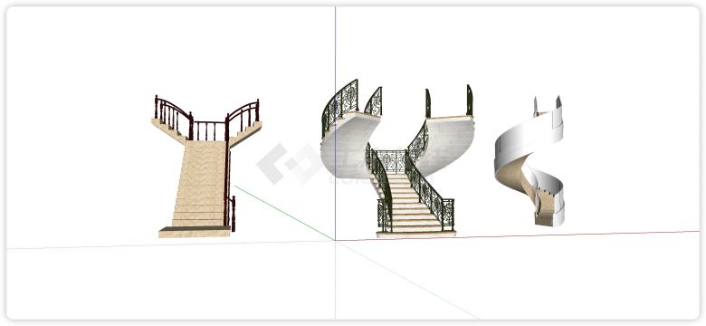 欧式大理石铁艺扶手楼梯su模型-图二