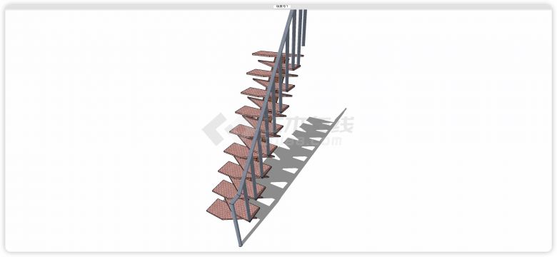 单边铁通扶手铁板阶梯楼梯su模型-图二