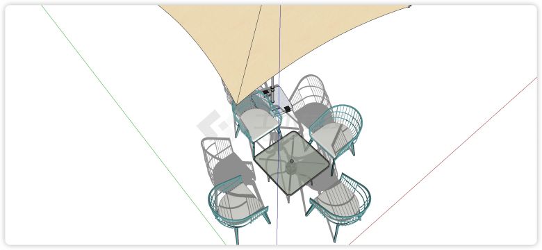 绿色藤结构弧形靠背椅室外桌椅su模型-图二