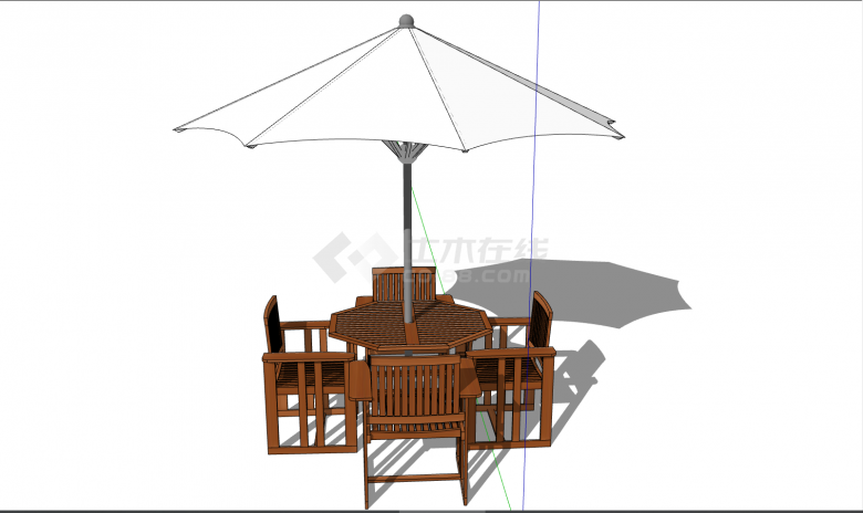 棕色的木质的室外桌椅 su模型-图二