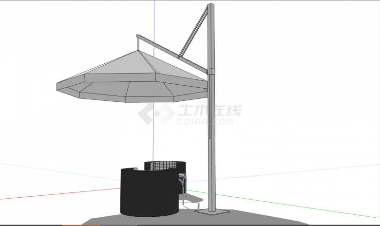 白色的遮阳伞深色的凳子的室外桌椅 su模型-图一